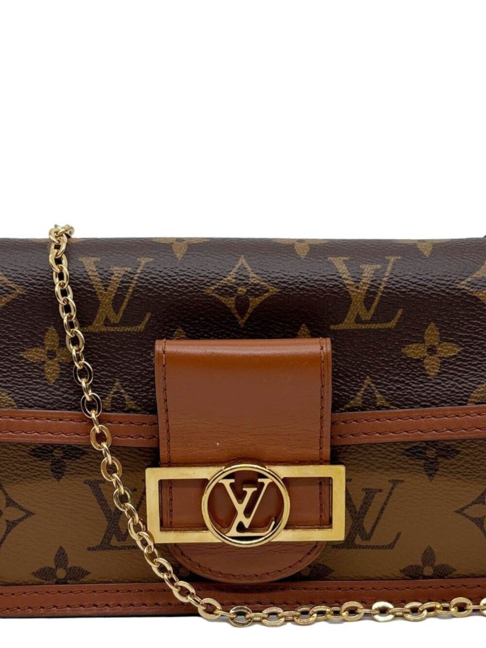 Louis Vuitton Dauphine Monogram Reverse Canvas Chain Wallet Bag Brown